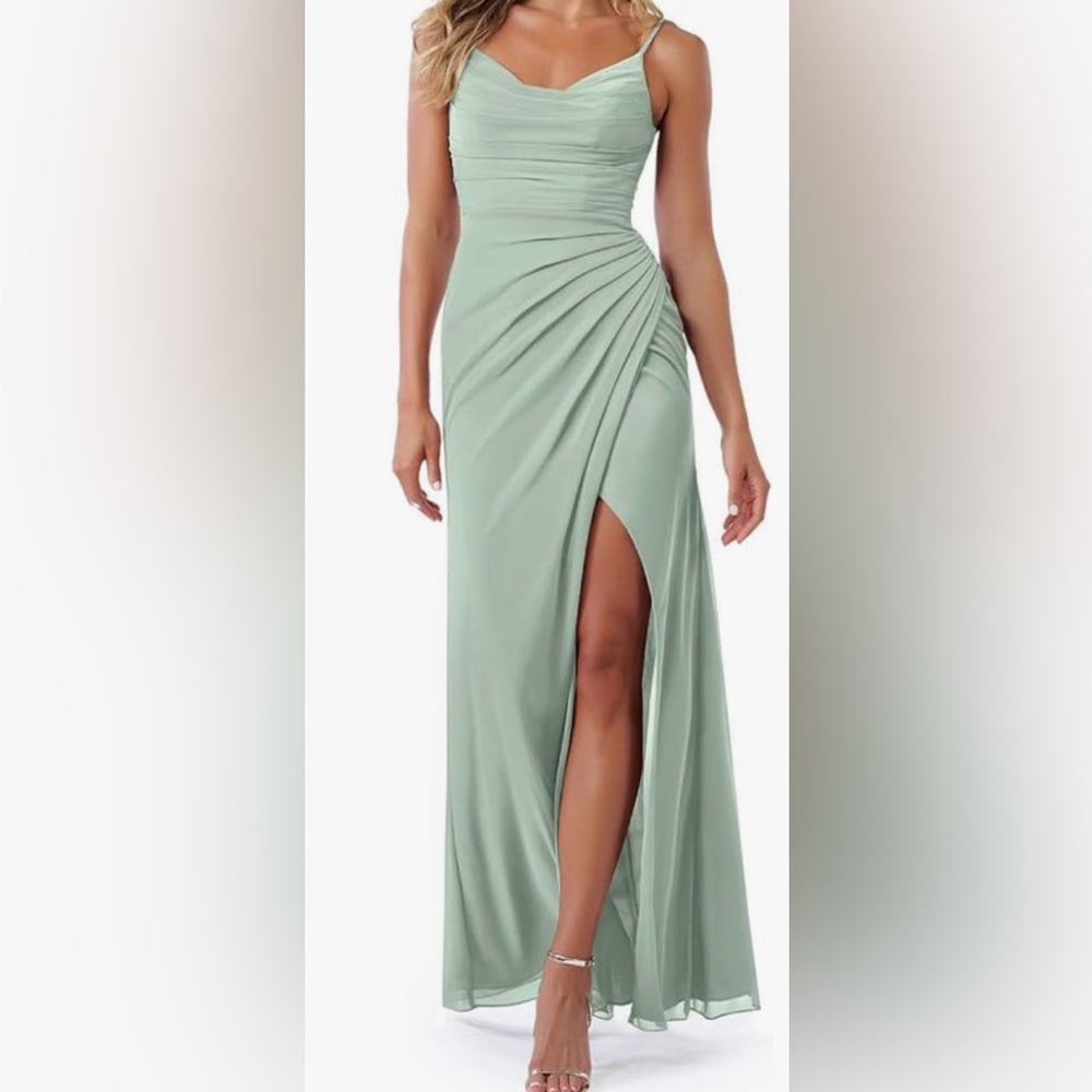 Green Asymmetrical Slit Ruched Dress